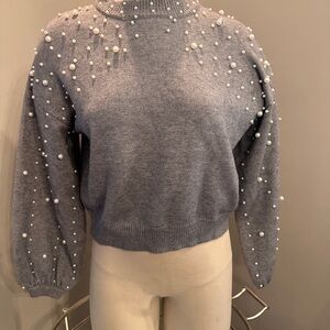 Pol Gray Pearl-Embellished Women's Sweater